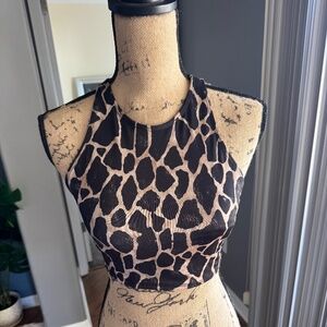 FP Movement by Free People Black and Tan Giraffe Print Racerback Tank